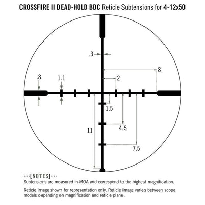 Vortex Crossfire II 4-12x50 AO Riflescope Dead-Hold BDC Reticle subtensions