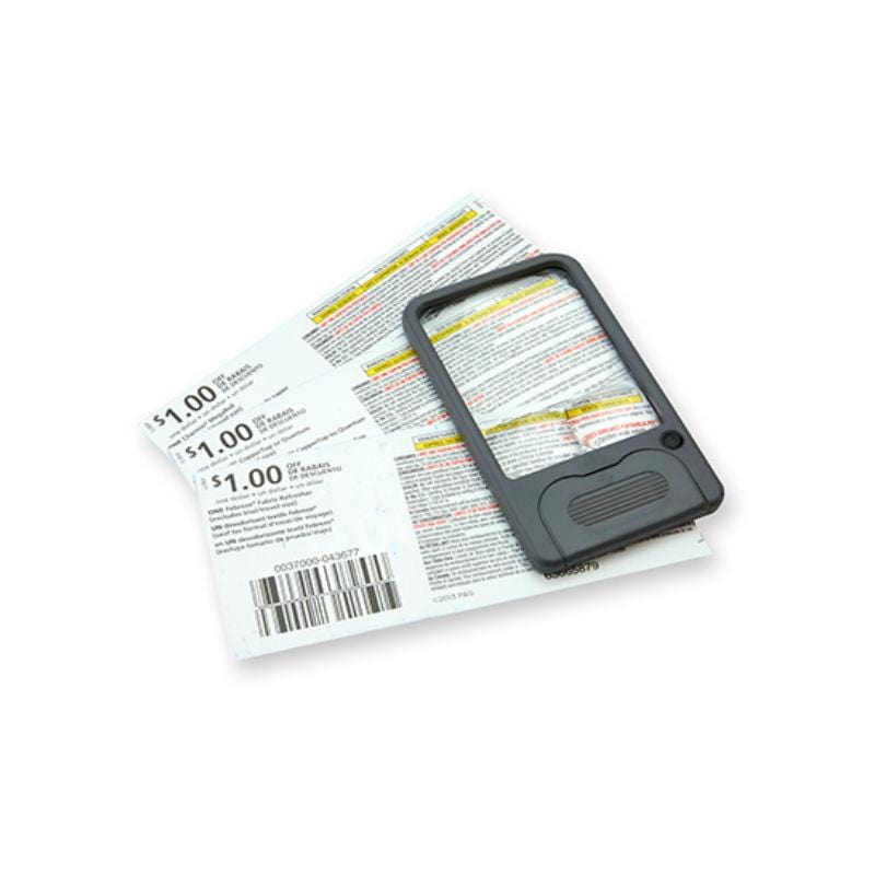 Carson 2.5x, 5x, and 6x LED Lighted Pocket Magnifier with documents