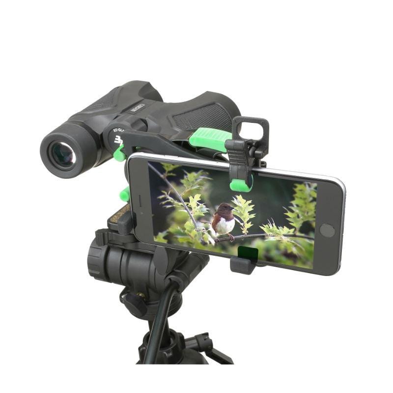 Carson HookUpz 2.0 Universal Optics Adapter for Smartphones - On binoculars