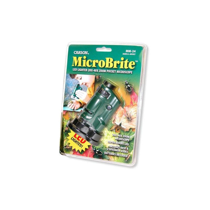 Carson MicroBrite Kids 20x-40x Zoom Pocket Microscope in packaging
