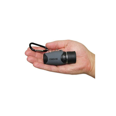 Carson MiniMight 6x18 Keychain Monocular in hand