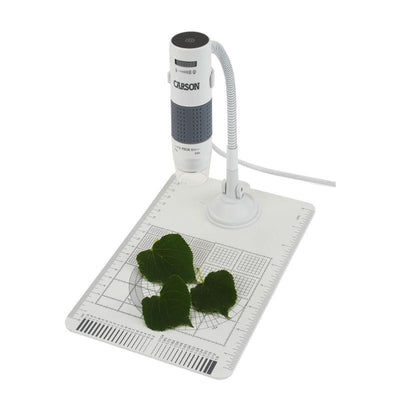 Carson eFlex 75x and 300x eFlex Handheld Digital Microscope with Flex Neck Stand and Base with leaves