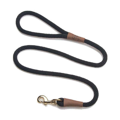Mendota Dog Snap Lead - Brass Hardware, 1/2 black, 