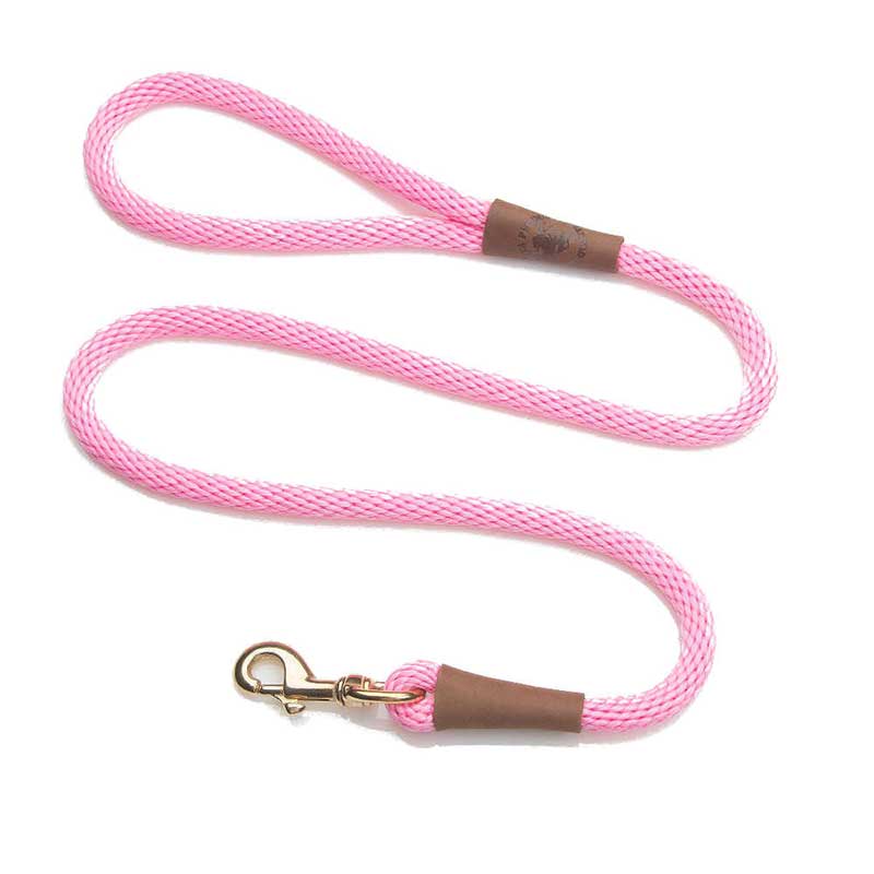 Mendota Dog Snap Lead - Brass Hardware, 1/2, pink