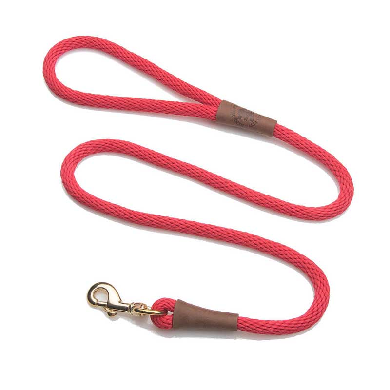 Mendota Dog Snap Lead - Brass Hardware, 1/2, red
