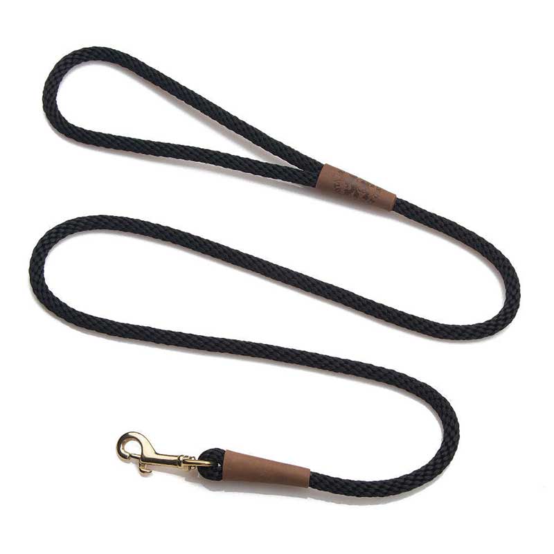 Mendota Dog Snap Lead - Brass Hardware , 3/8, black