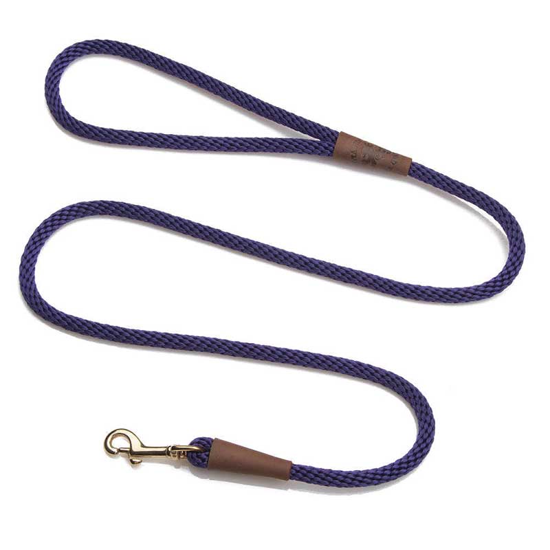 Mendota Dog Snap Lead - Brass Hardware, 3/8, purple