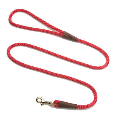 Mendota Dog Snap Lead - Brass Hardware, 3/8, red