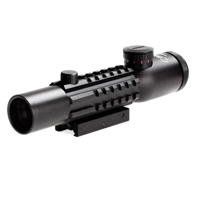 Sun Optics 4x28 IR Tactical Rifle Scope with picatinny side and top mount rails