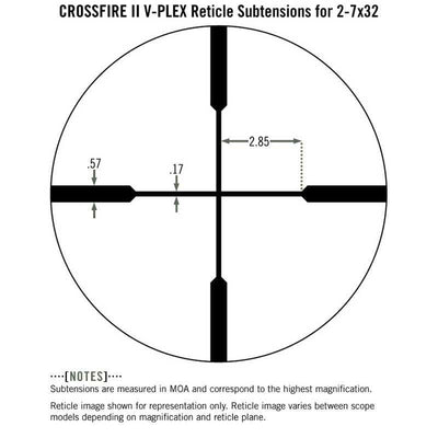 Vortex Crossfire II 2-7x32 Rimfire Riflescope V-Plex Rimfire Reticle subtensions