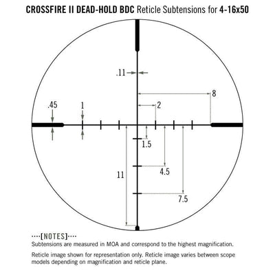 Vortex Crossfire II 4-16x50 AO Riflescope Dead-Hold BDC Reticle subtensions