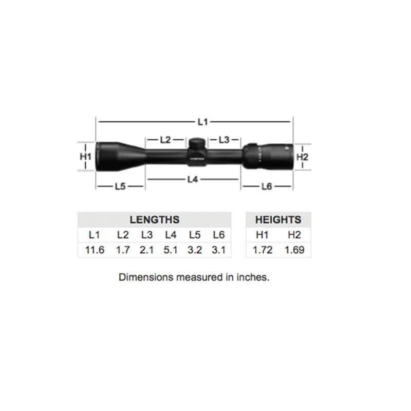 Vortex Diamondback 2-7x35 Rimfire Riflescope with V-Plex Reticle - measurements