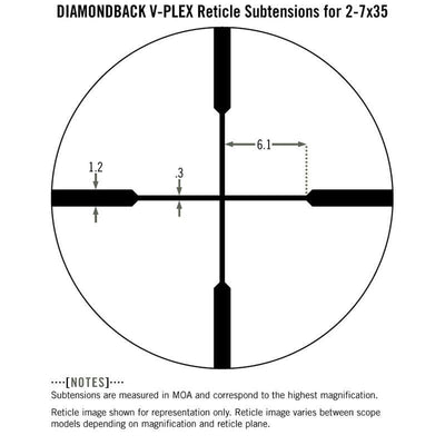 Vortex Diamondback 2-7x35 Rimfire Riflescope V-Plex Reticle subtensions