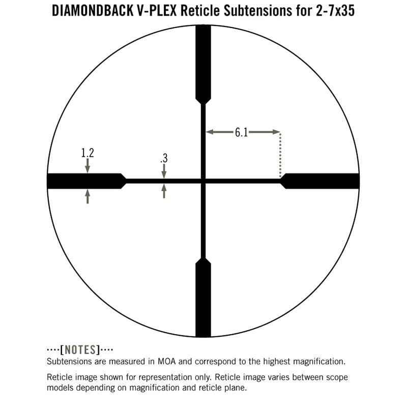 Vortex Diamondback 2-7x35 Rimfire Riflescope V-Plex Reticle subtensions