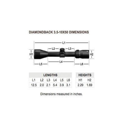 Vortex Diamondback 3.5-10x50 Riflescope with Dead-Hold BDC Reticle dimensions
