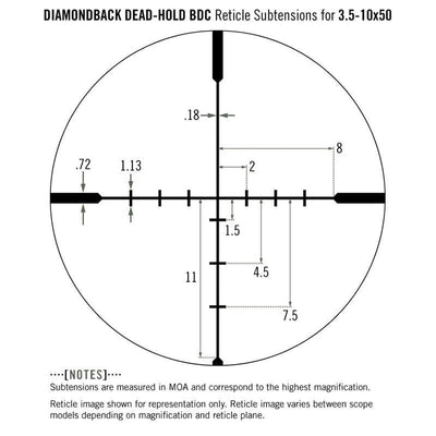 Vortex Diamondback 3.5-10x50 Riflescope Dead-Hold BDC Reticle subtensions