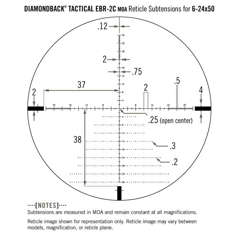 Vortex Diamondback Tactical 6-24x50 FFP Riflescope - EBR-2C MOA reticle subtensions